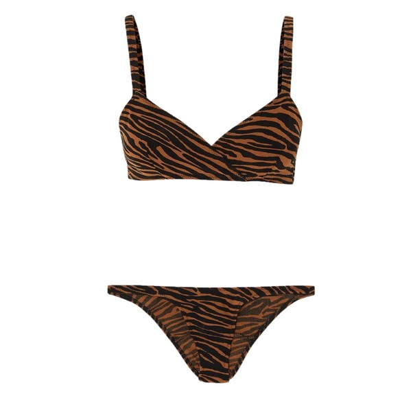 NWT Lisa Marie Fernandez Triangle Bikini Set Zebra Animal Print Stretch LMF Sz 3 - Picture 4 of 15